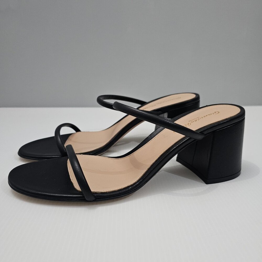 Gianvito Rossi Black Leather Double-Strap Block Heel Sandals